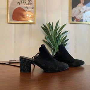 Free People Black Sparkle Heeled Suede Bootie